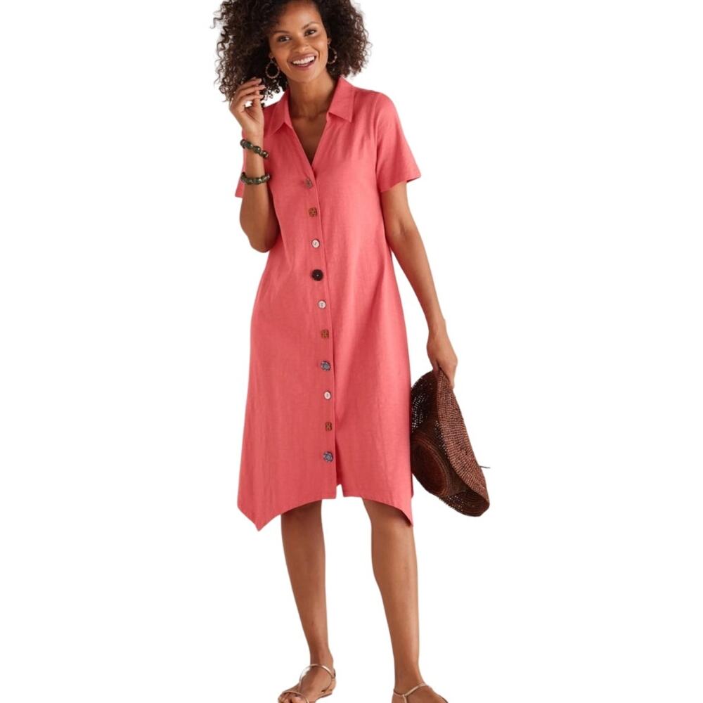 Soft‎ Surroundings Danielle Button Dress in Sunset Coral Size Medium